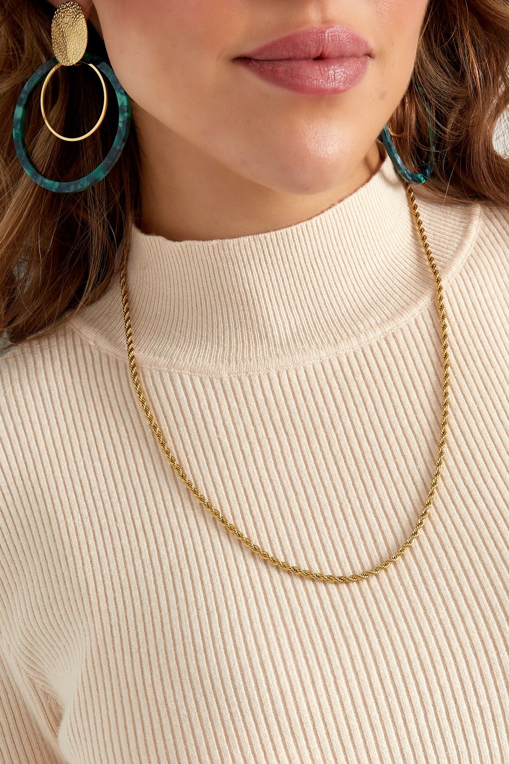 Unisex Roestvrijstalen Gedraaide Ketting 60CM - Goud kleur-3.0MM h5Afbeelding3